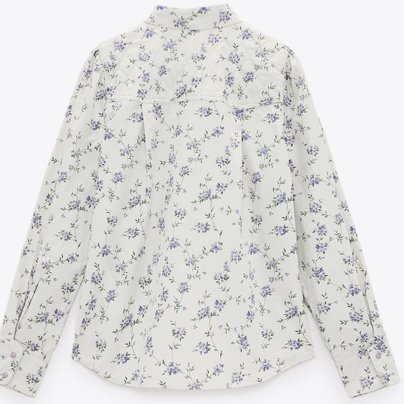 ZARA Beautiful Floral Top Long Sleeves Quilted Yoke Snap Closure Women’s Size M - Picture 5 of 12